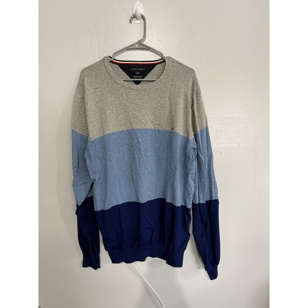 Auth TOMMY HILFIGER - Blue Gray Light‎ Blue Multi Men's Sweater XXL